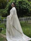 NIHAR- Silk-cotton handwoven jamdani saree with patterned pallu