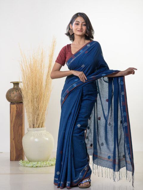 BARNA - Indigo handspun cotton jamdani saree