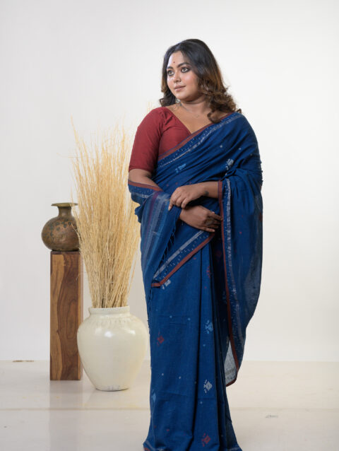 JAMINI - Indigo Handspun cotton jamdani saree