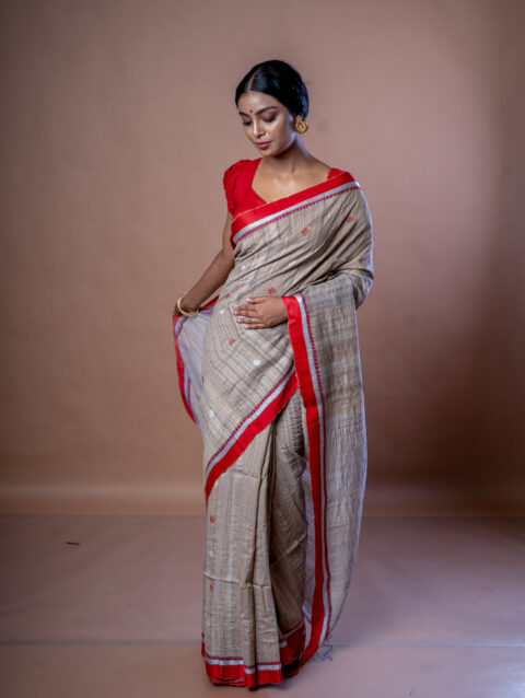ANJANA - Ghicha-cotton saree with silk-satin borders