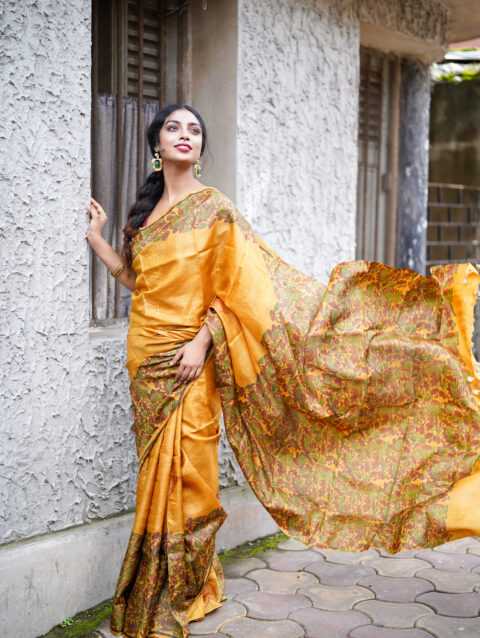 KOYENA - Handblock printed tussar saree