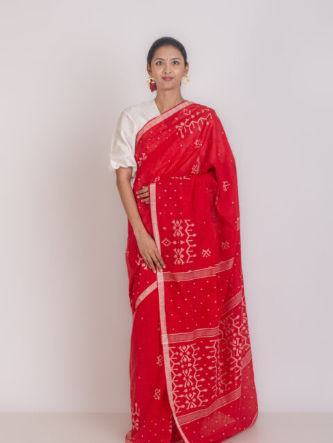 RAAGINI - Handwoven red cotton jamdani saree