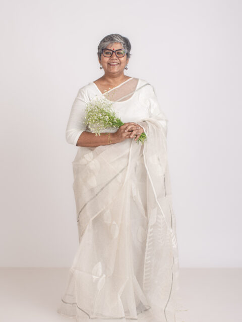 SHWETA - Handwoven white on white silk jamdani saree