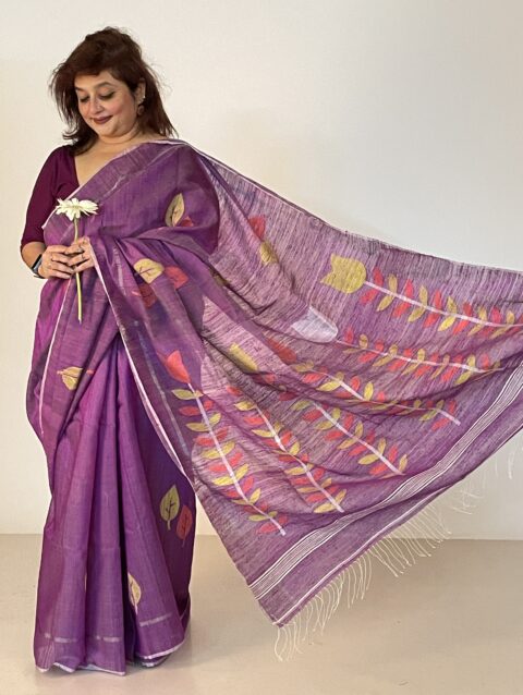 RUKMINI - Handwoven purple matka jamdani saree