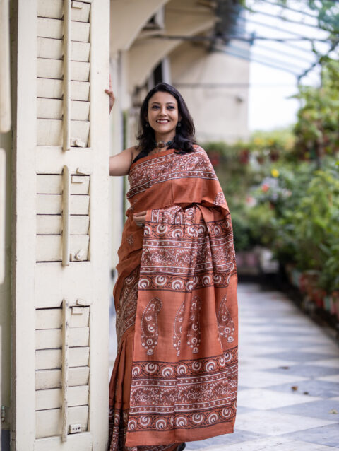 APSARA - Handblock printed tussar saree