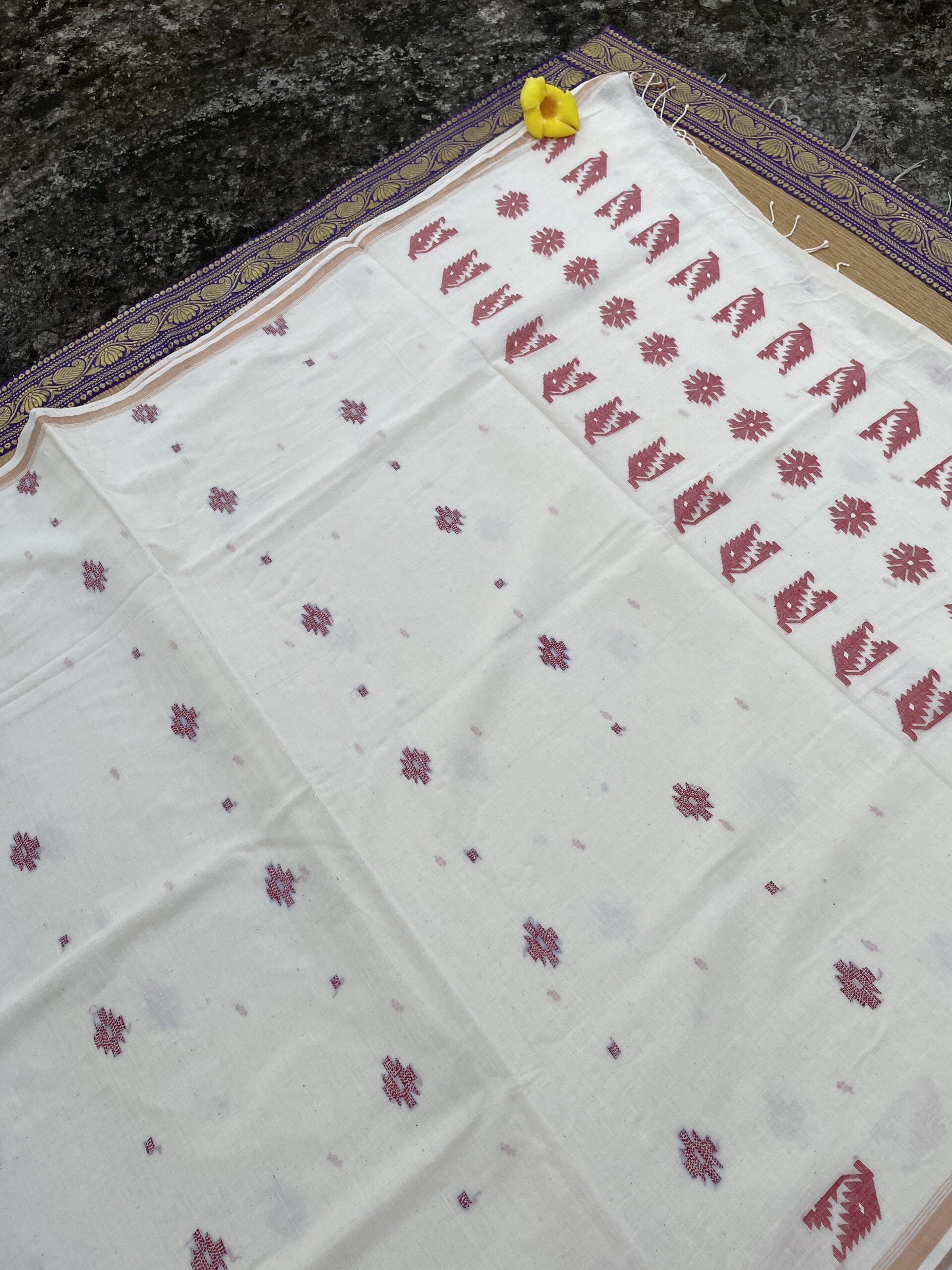 ANTARA - Handspun cotton jamdani saree with kantha motifs - Image 12