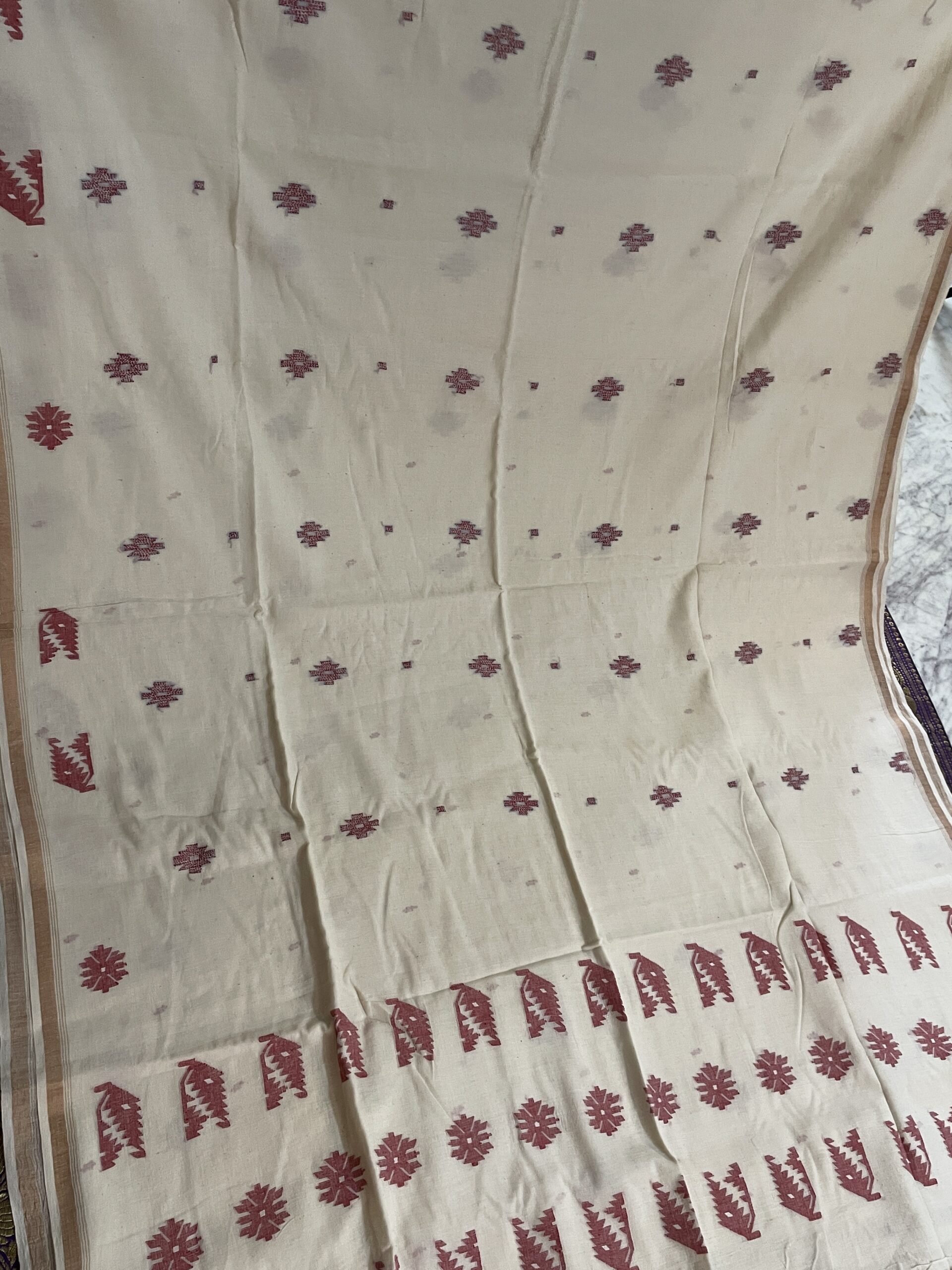 ANTARA - Handspun cotton jamdani saree with kantha motifs - Image 5