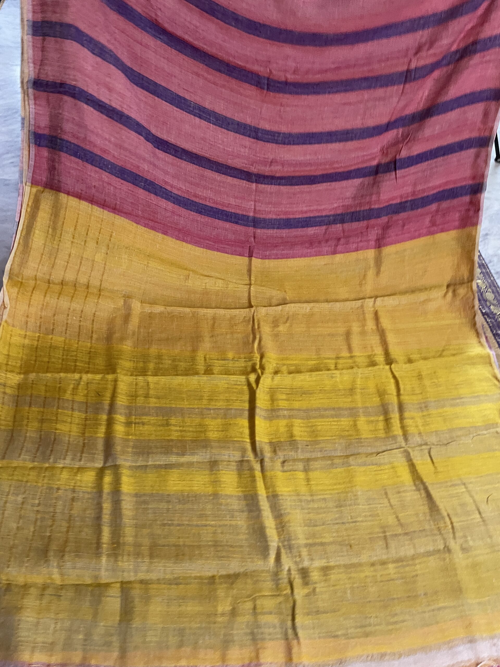 RANGAA - Multicoloured striped linen saree