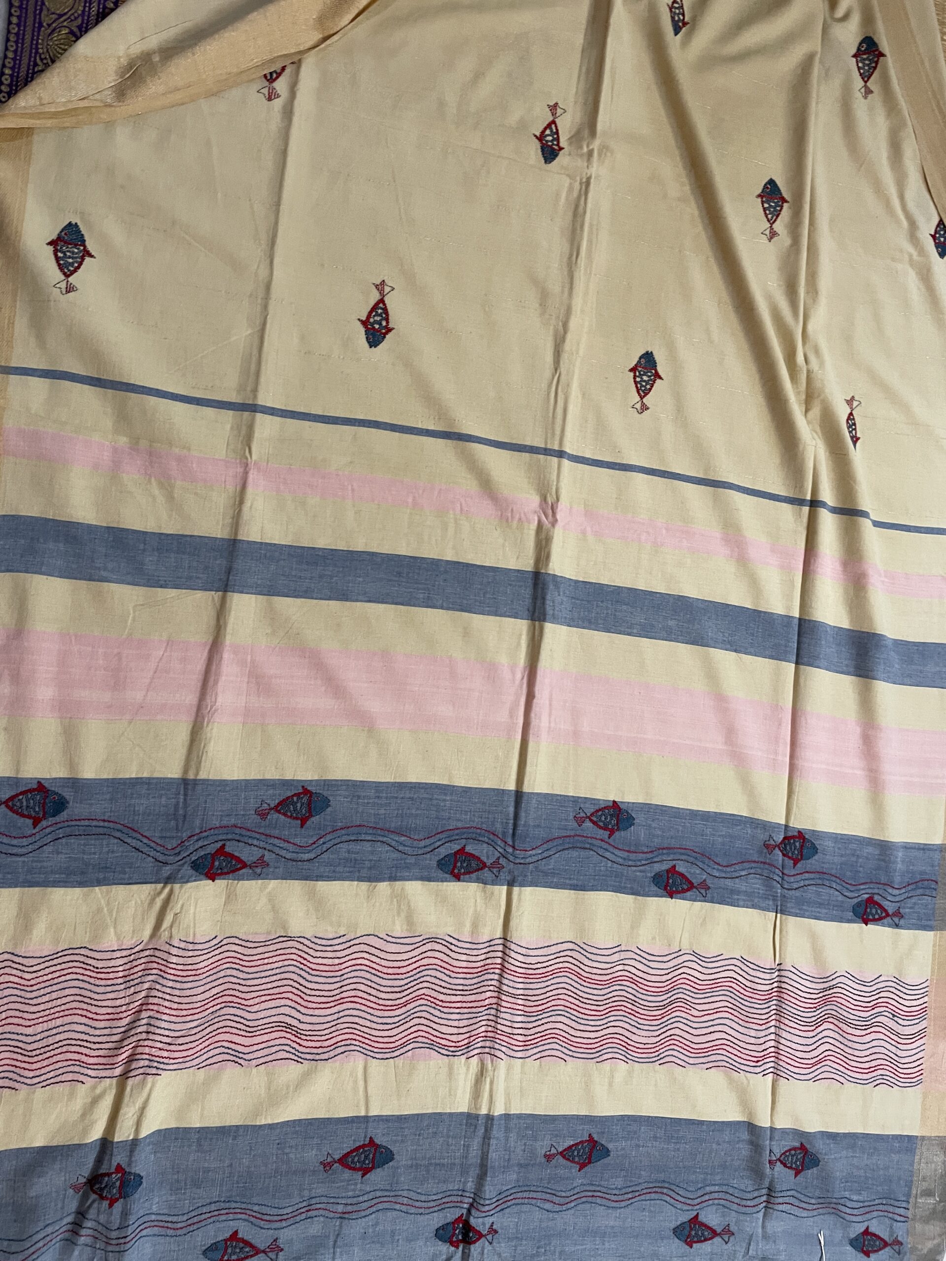 SOUMI - Handspun cotton saree with kantha motifs - Image 2