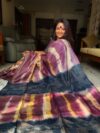 SAKSHI - Clampdyed pure tussar handwoven saree with kantha work