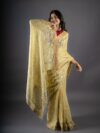 KOLI - Pure linen saree in lemon yellow with floral vines