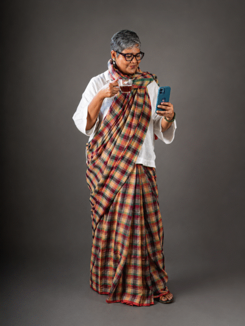 SAMADRITA - Handwoven multicoloured cotton checks saree