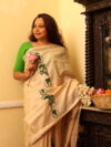 BRINDA - Handwoven silk saree with hand embroidered kantha birds,and animals