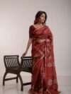 MODHURIMA - Handwoven luscious red silk jamdani saree with rose motifs